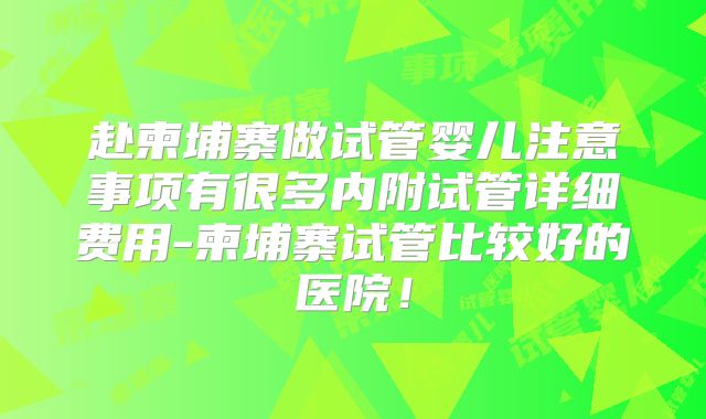 赴柬埔寨做试管婴儿注意事项有很多内附试管详细费用-柬埔寨试管比较好的医院！