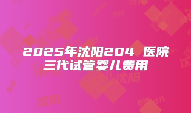 2025年沈阳204 医院三代试管婴儿费用
