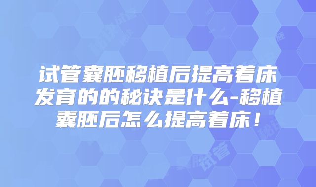试管囊胚移植后提高着床发育的的秘诀是什么-移植囊胚后怎么提高着床!