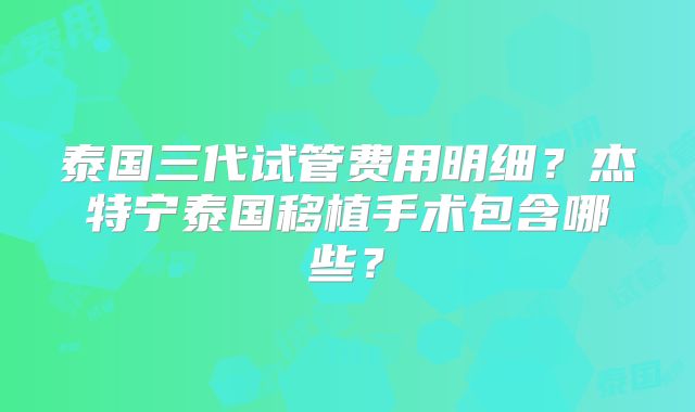 泰国三代试管费用明细？杰特宁泰国移植手术包含哪些？