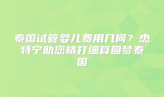 泰国试管婴儿费用几何？杰特宁助您精打细算圆梦泰国