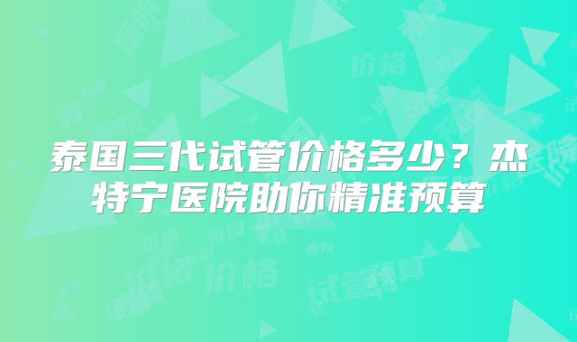 泰国三代试管价格多少？杰特宁医院助你精准预算