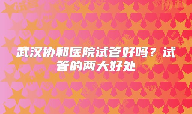 武汉协和医院试管好吗?试管的两大好处