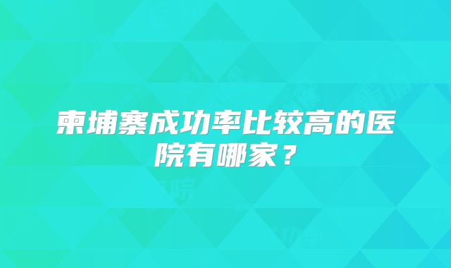 柬埔寨成功率比较高的医院有哪家？