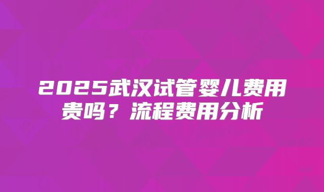 2025武汉试管婴儿费用贵吗？流程费用分析