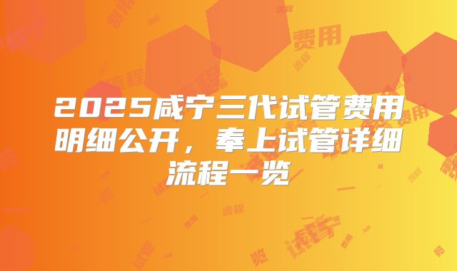 2025咸宁三代试管费用明细公开，奉上试管详细流程一览