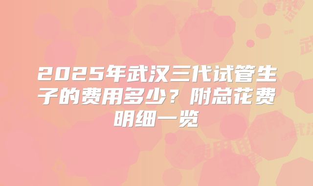 2025年武汉三代试管生子的费用多少？附总花费明细一览