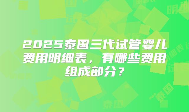 2025泰国三代试管婴儿费用明细表,有哪些费用组成部分?