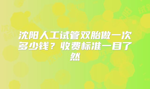 沈阳人工试管双胎做一次多少钱？收费标准一目了然