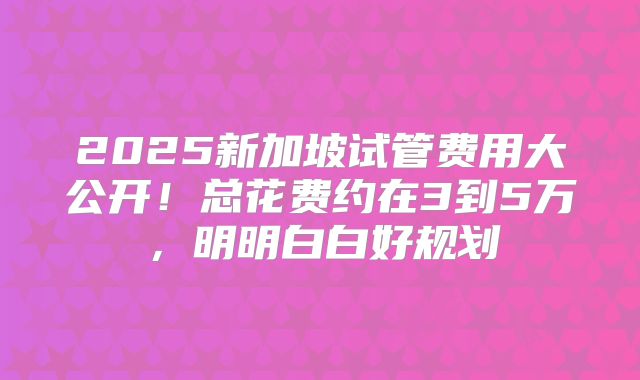 2025新加坡试管费用大公开！总花费约在3到5万，明明白白好规划