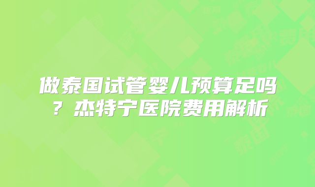 做泰国试管婴儿预算足吗？杰特宁医院费用解析
