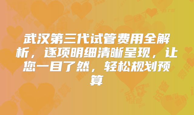 武汉第三代试管费用全解析，逐项明细清晰呈现，让您一目了然，轻松规划预算