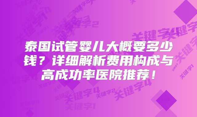 泰国试管婴儿大概要多少钱?详细解析费用构成与高成功率医院推荐!