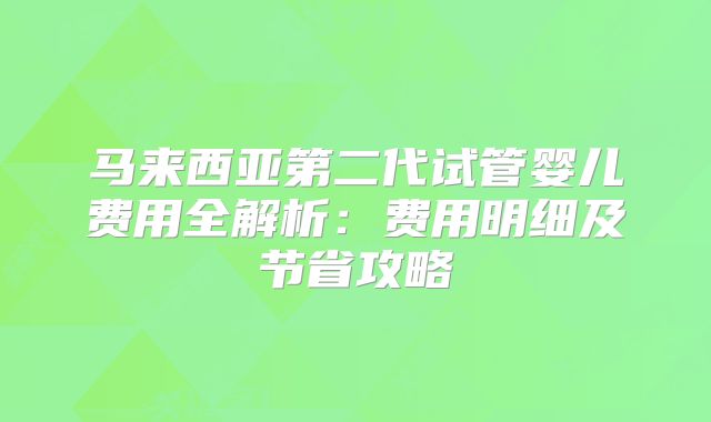 马来西亚第二代试管婴儿费用全解析：费用明细及节省攻略