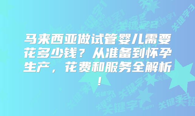 马来西亚做试管婴儿需要花多少钱?从准备到怀孕生产,花费和服务全解析!