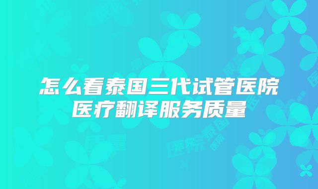 怎么看泰国三代试管医院医疗翻译服务质量