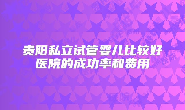 贵阳私立试管婴儿比较好医院的成功率和费用