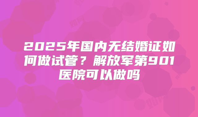 2025年国内无结婚证如何做试管?解放军第901医院可以做吗