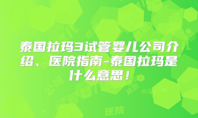 泰国拉玛3试管婴儿公司介绍、医院指南-泰国拉玛是什么意思!