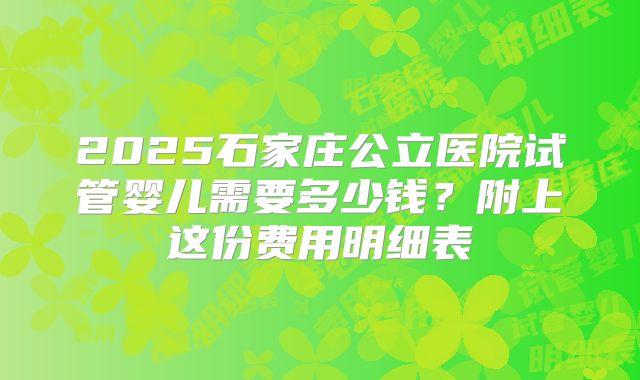 2025石家庄公立医院试管婴儿需要多少钱?附上这份费用明细表