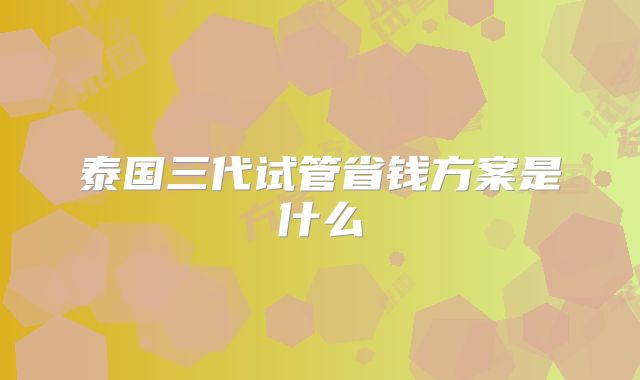 泰国三代试管省钱方案是什么