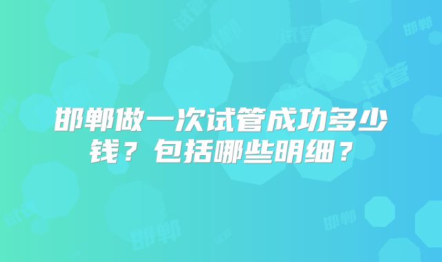 邯郸做一次试管成功多少钱?包括哪些明细?