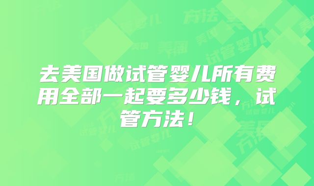 去美国做试管婴儿所有费用全部一起要多少钱,试管方法!