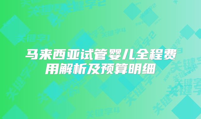 马来西亚试管婴儿全程费用解析及预算明细