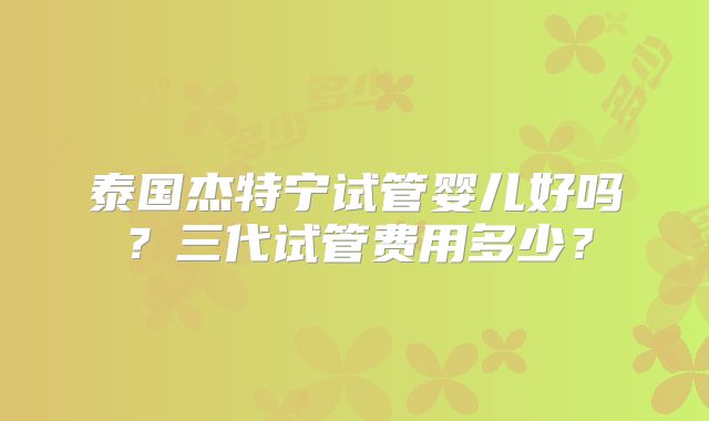 泰国杰特宁试管婴儿好吗?三代试管费用多少?