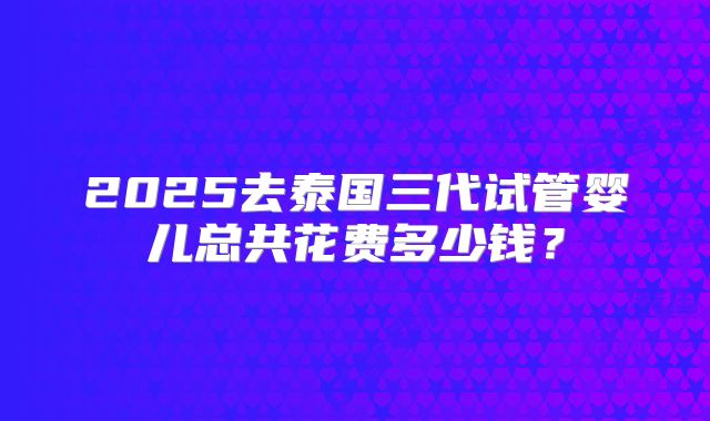 2025去泰国三代试管婴儿总共花费多少钱？