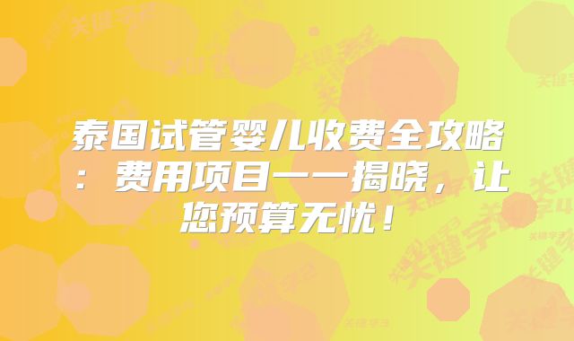 泰国试管婴儿收费全攻略：费用项目一一揭晓，让您预算无忧！