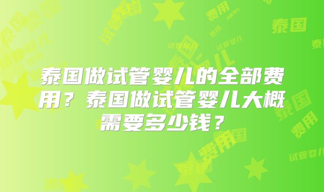 泰国做试管婴儿的全部费用?泰国做试管婴儿大概需要多少钱?