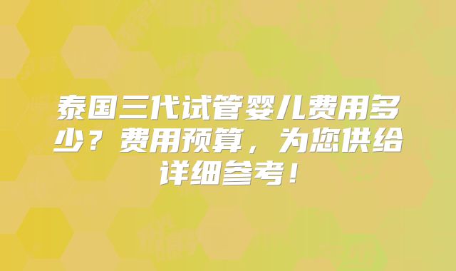 泰国三代试管婴儿费用多少？费用预算，为您供给详细参考！