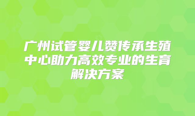 广州试管婴儿赞传承生殖中心助力高效专业的生育解决方案