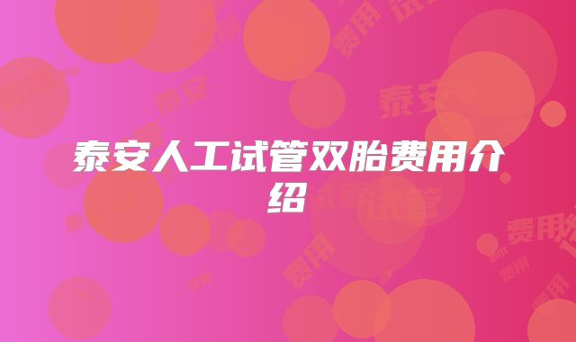 泰安人工试管双胎费用介绍