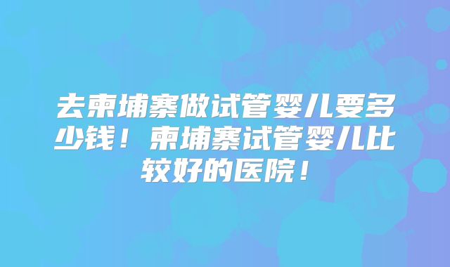 去柬埔寨做试管婴儿要多少钱！柬埔寨试管婴儿比较好的医院！