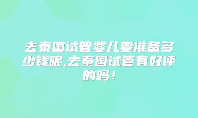 去泰国试管婴儿要准备多少钱呢,去泰国试管有好评的吗！