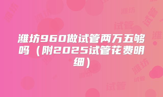 潍坊960做试管两万五够吗(附2025试管花费明细)