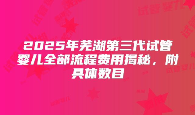 2025年芜湖第三代试管婴儿全部流程费用揭秘，附具体数目