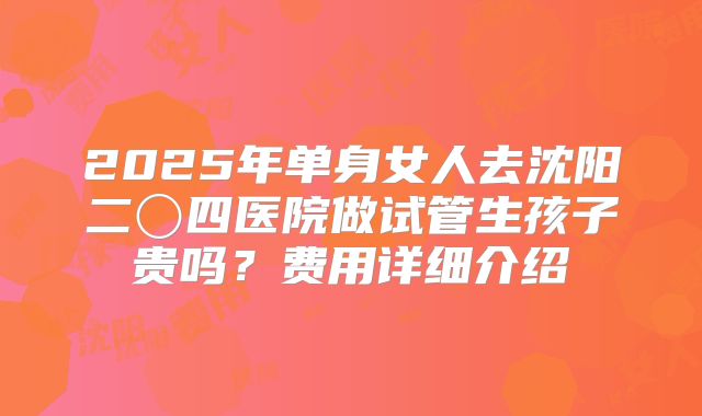 2025年单身女人去沈阳二〇四医院做试管生孩子贵吗？费用详细介绍