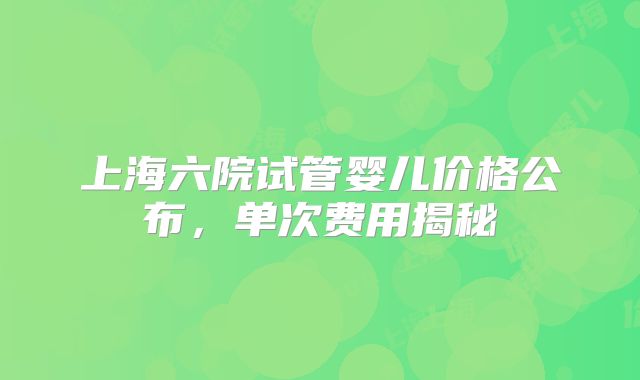 上海六院试管婴儿价格公布，单次费用揭秘