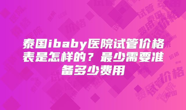 泰国ibaby医院试管价格表是怎样的?最少需要准备多少费用