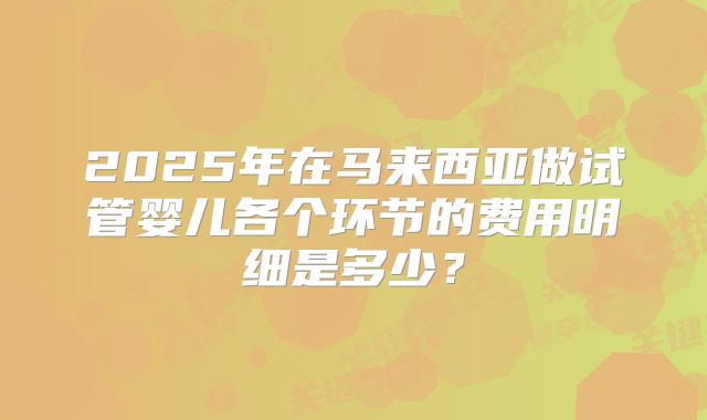 2025年在马来西亚做试管婴儿各个环节的费用明细是多少？