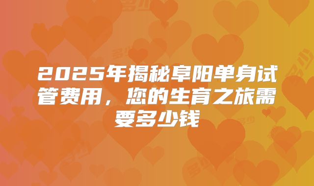 2025年揭秘阜阳单身试管费用,您的生育之旅需要多少钱