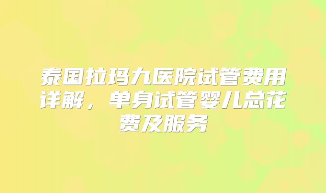 泰国拉玛九医院试管费用详解，单身试管婴儿总花费及服务