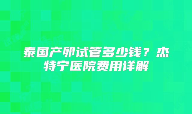 泰国产卵试管多少钱？杰特宁医院费用详解