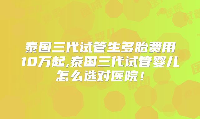 泰国三代试管生多胎费用10万起,泰国三代试管婴儿怎么选对医院!