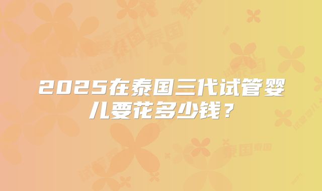 2025在泰国三代试管婴儿要花多少钱?