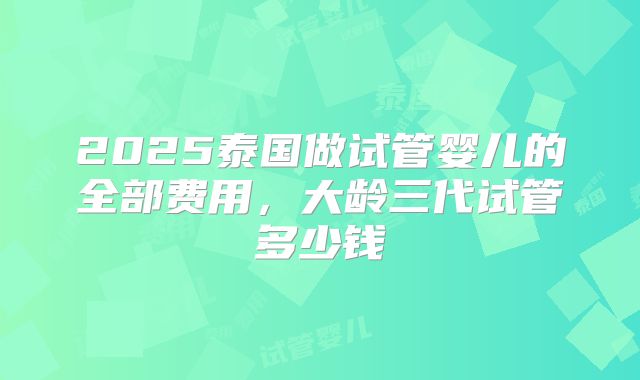 2025泰国做试管婴儿的全部费用，大龄三代试管多少钱