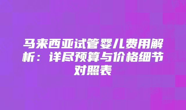 马来西亚试管婴儿费用解析：详尽预算与价格细节对照表